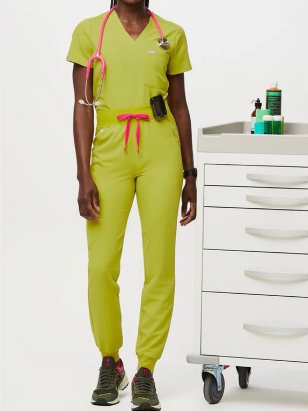 FIGS SET! Women’s small Catarina top Small Petite Zamora Joggers in Limeade NWT